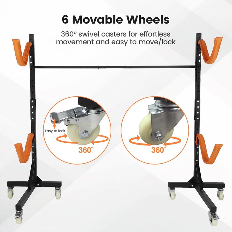Neorexon Freestanding Kayak Storage Rack 2 Kayaks/4 Kayaks, Kayak Racks for Outdoor Storage with Movable Wheels, Kayak Stand Heavy Duty Storage Wide Adjustable for Kayak, Canoe, SUP and Surfboard - Image 5